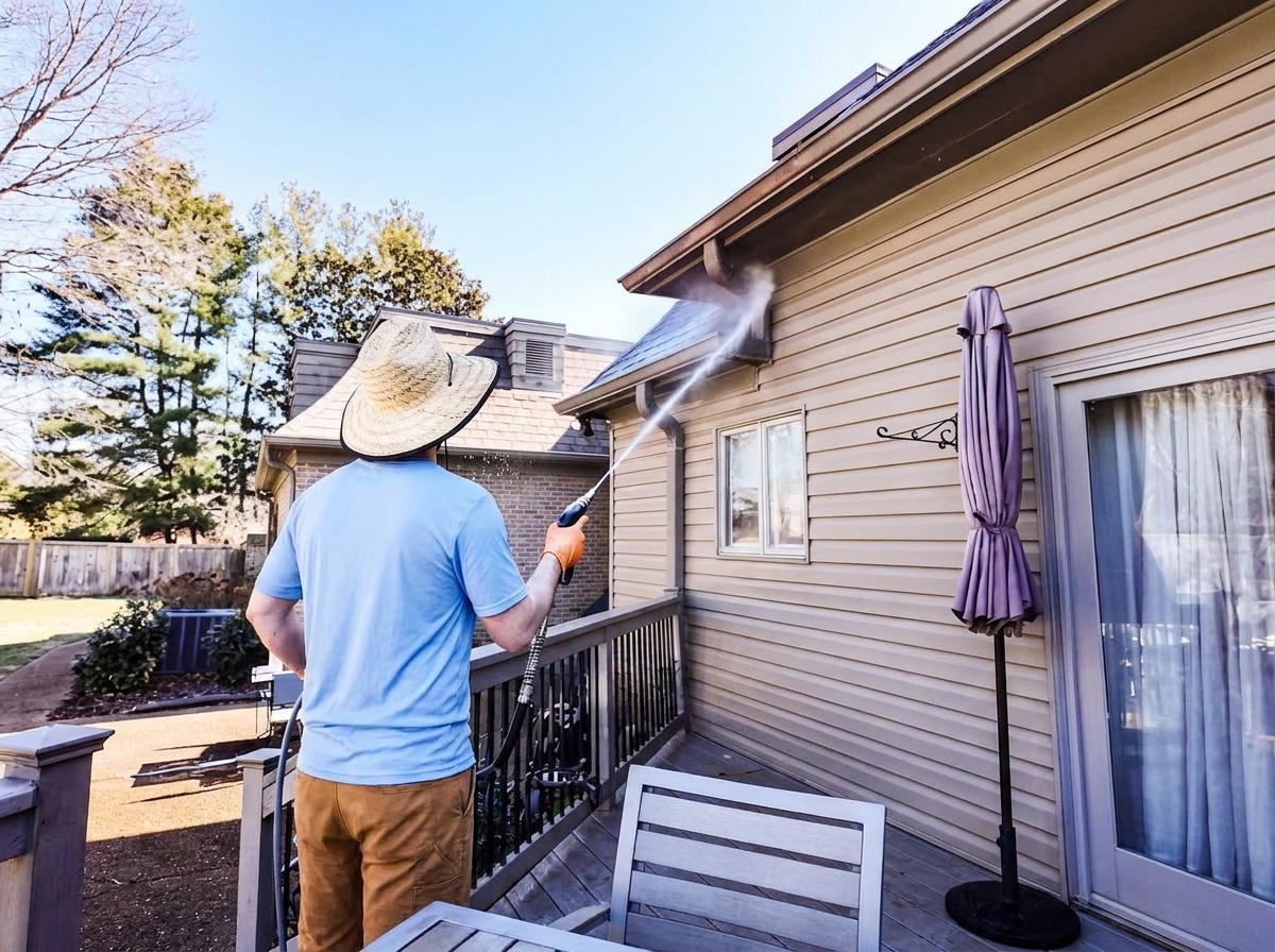 Gutters and soffits being cleaned